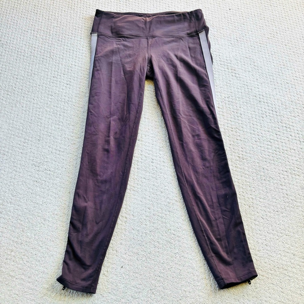 Athleta metro tight leggings purple taupe with reflective stripe